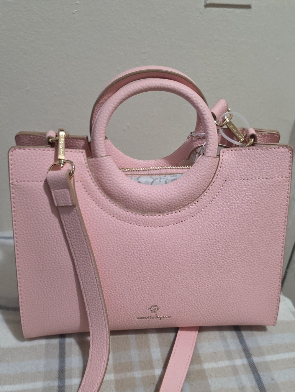 Nanette Lepore Pale Pink Structured Top-Handle Satchel with Strap